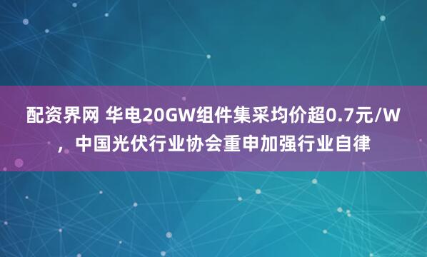 配资界网 华电20GW组件集采均价超0.7元/W，中国光伏行业协会重申加强行业自律